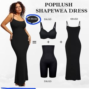 Popilush Shaper Dress Bodycon Slip Maxi Dress Built in Shapewear